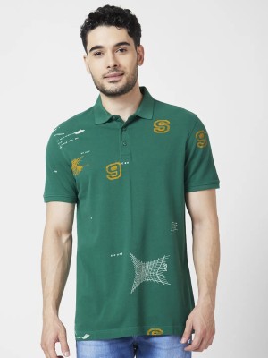 Spykar Printed Men Polo Neck Green, Yellow, White T-Shirt