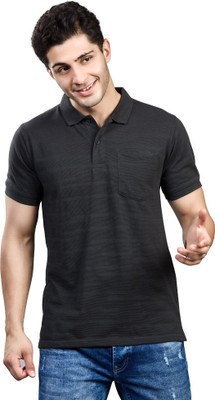 BE POSITIVE Self Design Men Polo Neck Black T-Shirt