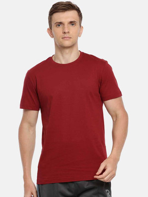 OrrganicChics Solid Men Round Neck Maroon T-Shirt