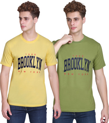 Zeffit Printed Men Round Neck Yellow, Dark Green T-Shirt