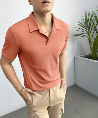 Madfrog Solid Men Polo Neck Pink T-Shirt