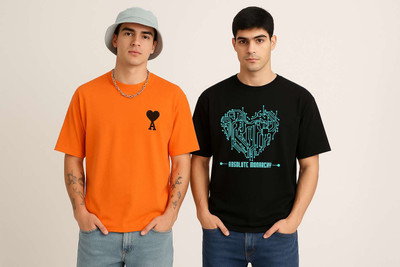 Absolute Monarchy Printed Men Round Neck Orange, Black T-Shirt