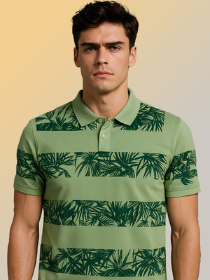 SINDHIGARMENT Striped Men Polo Neck Light Green T-Shirt