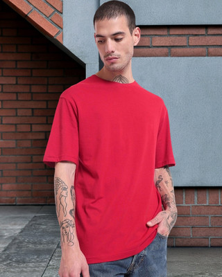 BEWAKOOF Solid Men Round Neck Red T-Shirt