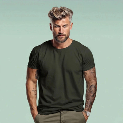 damruvaala Solid Men Round Neck Green T-Shirt