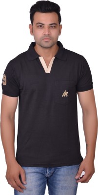 La Milano Solid Men Polo Neck Black T-Shirt