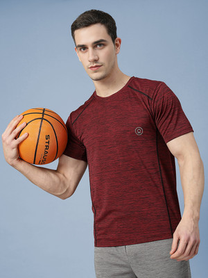 Adrenex Solid Men Round Neck Maroon T-Shirt