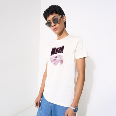 SF Jeans by Pantaloons Printed Men Round Neck White T-Shirt