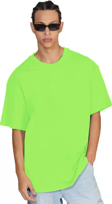 Leotude Solid Men Round Neck Green T-Shirt