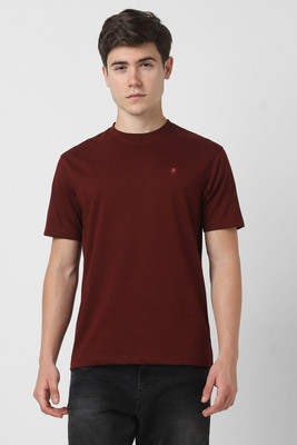 PETER ENGLAND Solid Men Round Neck Maroon T-Shirt