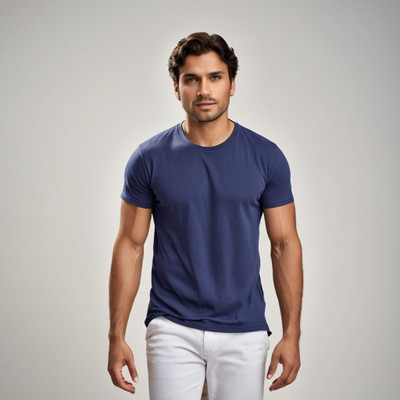 MOJILO Solid Men Round Neck Dark Blue T-Shirt