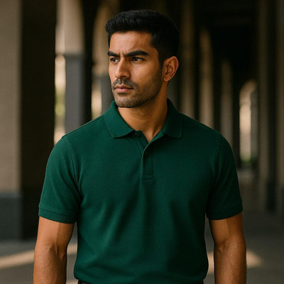 KASPY Solid Men Polo Neck Green T-Shirt