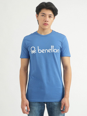 United Colors of Benetton Printed Men Round Neck Blue T-Shirt