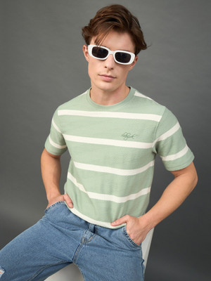 Club York Striped Men Round Neck Light Green T-Shirt