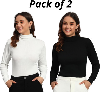 shri dadua baba Solid Women High Neck Black, White T-Shirt