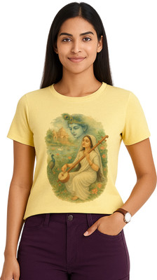 Aasha-Kriti Graphic Print Women Round Neck Yellow T-Shirt