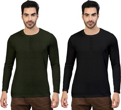 FTX Solid Men Round Neck Green, Black T-Shirt