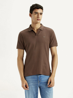 LEVI'S Self Design Men Polo Neck Brown T-Shirt