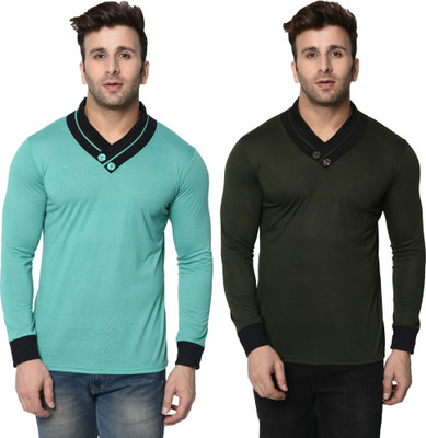 Adorbs Trend Solid Men Shawl Neck White T-Shirt