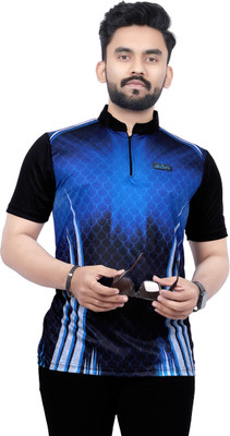 dhaari by unique creation Printed Men Mandarin Collar Navy Blue T-Shirt