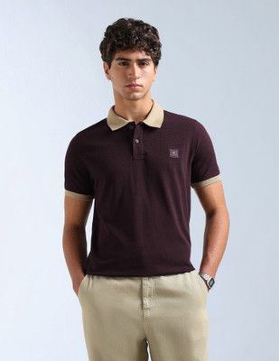 FLYING MACHINE Self Design Men Polo Neck Red T-Shirt