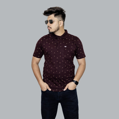 Onestar Printed Men Polo Neck Purple T-Shirt