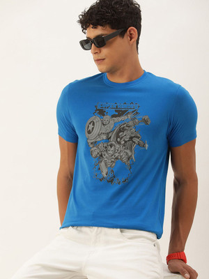 Kook N Keech Marvel Graphic Print Men Round Neck Blue T-Shirt