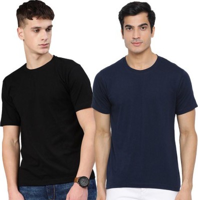 Aman Textile Solid Men Round Neck Dark Blue, Black T-Shirt