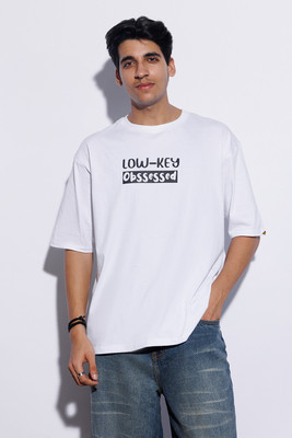 MANIAC Printed Men Round Neck White T-Shirt