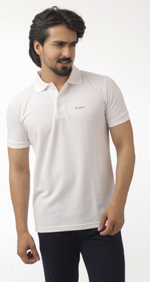 dloak Solid Men Stylised Neck White T-Shirt