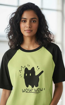 CALOYA Printed Women Round Neck Yellow T-Shirt