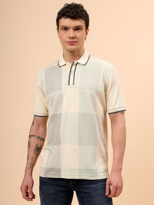 CANTABIL Checkered Men Polo Neck Beige T-Shirt
