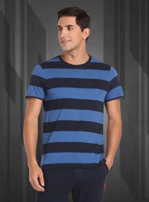 James Hamillton Striped Men Round Neck Blue, Black T-Shirt