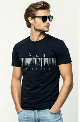 Trenzi Style House Printed, Graphic Print Men Round Neck Black T-Shirt