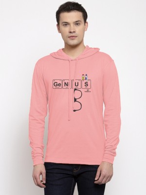 FRISKERS Printed Men Hooded Neck Pink T-Shirt