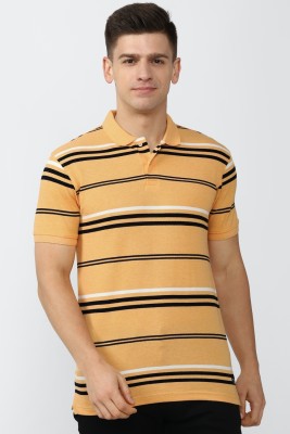 Peter England University Striped Men Polo Neck Yellow T-Shirt