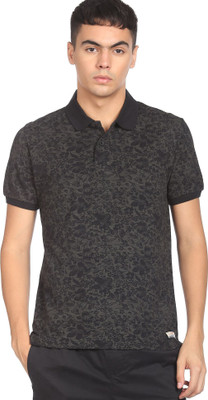 FLYING MACHINE Printed Men Polo Neck Black T-Shirt