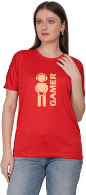 febb Graphic Print Women Round Neck Red T-Shirt