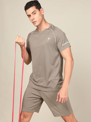 TECHNOSPORT Self Design Men Round Neck Brown T-Shirt