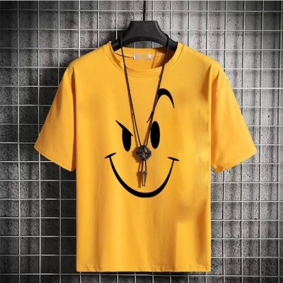 RAVANA Graphic Print Men Round Neck Yellow T-Shirt