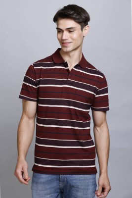 GODFREY Striped Men Polo Neck Maroon T-Shirt