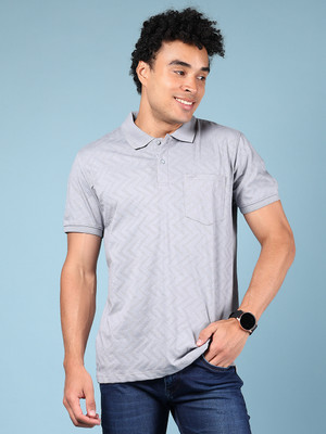 V-MART Self Design Men Polo Neck Grey T-Shirt