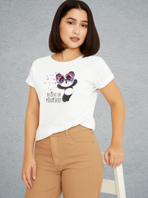 Kintu Parantu Printed Women Round Neck White T-Shirt