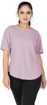 MYo2 Solid Women Round Neck Pink T-Shirt