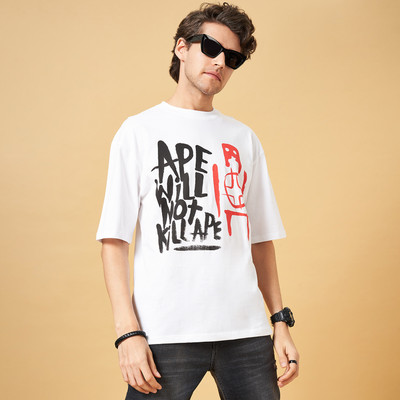 SF Jeans by Pantaloons Printed, Typography Men Round Neck Pink T-Shirt