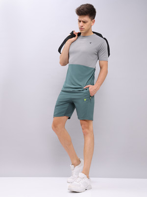 TECHNOSPORT Colorblock Men Round Neck Grey T-Shirt