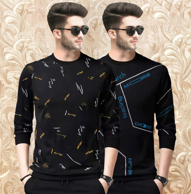 TRIPR Printed Men Round Neck Black, Blue T-Shirt