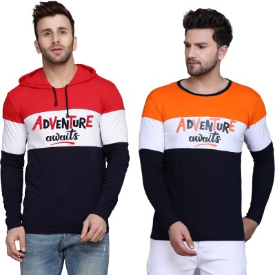 SLOWLORIS Printed Men Hooded Neck Red, Orange T-Shirt