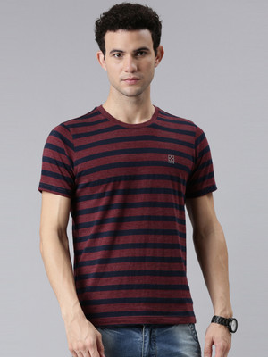 Faso Striped Men Round Neck Maroon T-Shirt