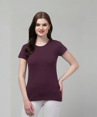 Trend Level Solid Women Round Neck Reversible Purple T-Shirt